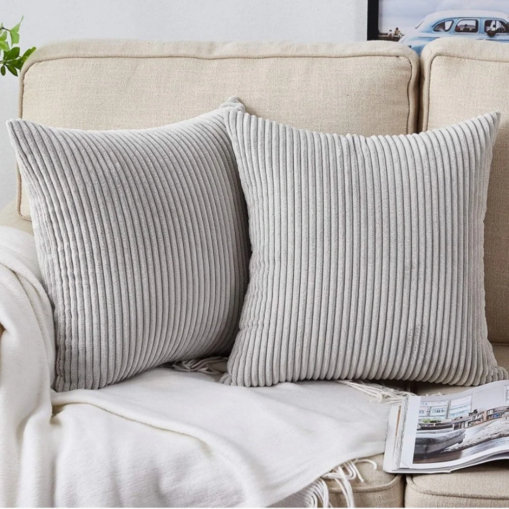 Luxury Home | Elegant Chic Light Grey Soft Corduroy Striped Throw Pillow Covers