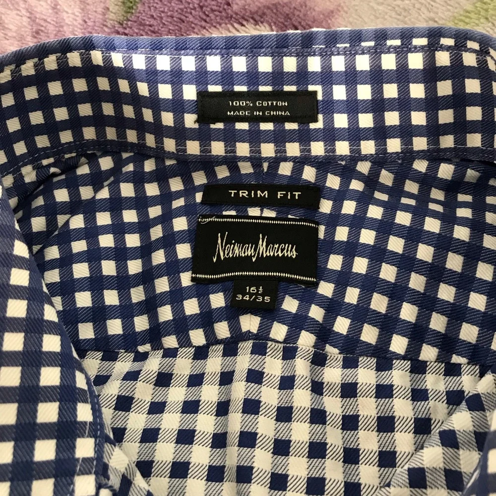 Neiman Marcus Blue and White Checkered Button Shirt