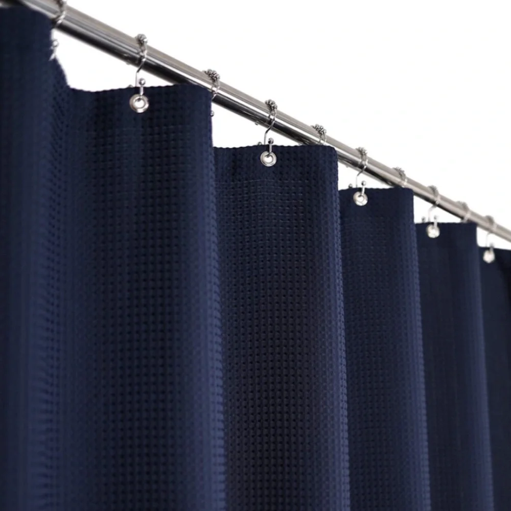 Luxury Home | Navy Blue Waffle Weave Fabric Hotel Series Shower Curtain
