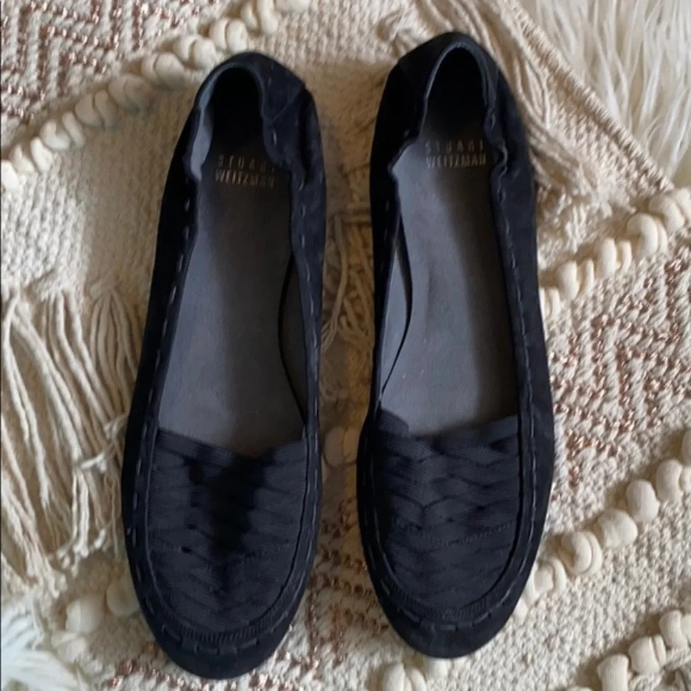 Stuart Weitzman Black Suede Nubuck Woven Flats