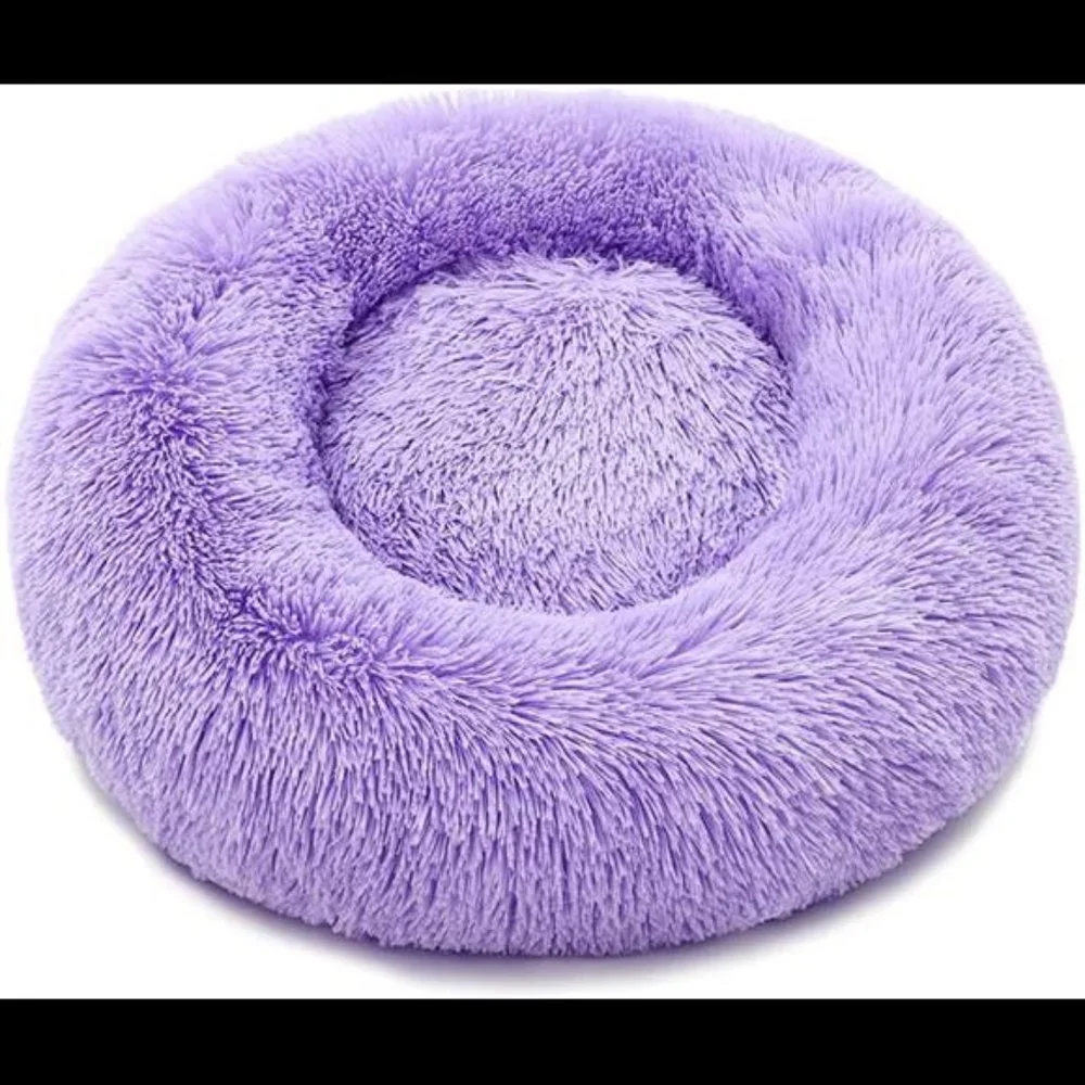 Luciphia Round Dog Cat Bed Donut Cuddler, Faux Fur Plush Pet Cushion