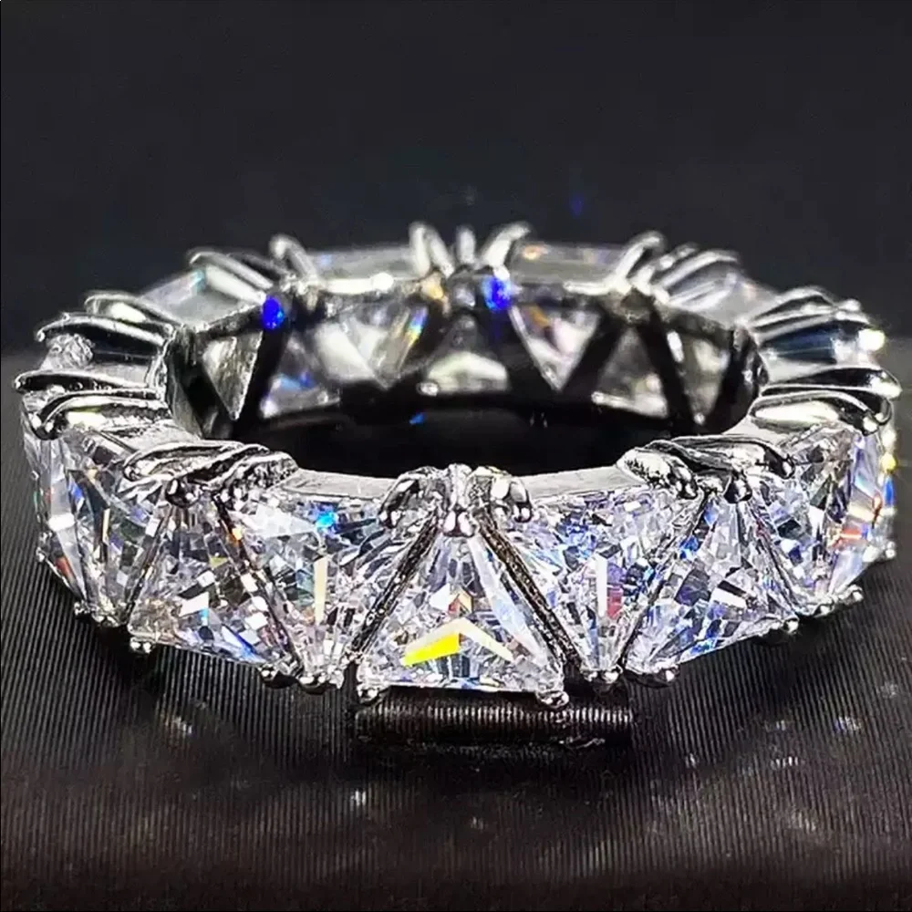 New Luxury Triangle 925 Silver Eternity Band Ring for Women