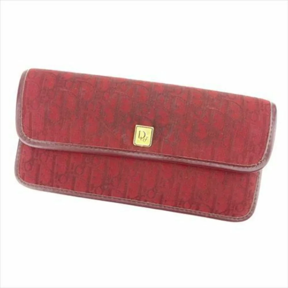 Dior Wallet Purse Long Wallet Trotter Red Gold Canvas Leather Woman unisex T8054