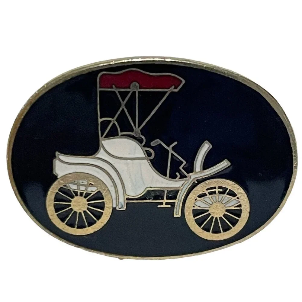Vintage Oval Enamel Antique Car Ford Wagon Mens Cufflinks Gold Tone Cuff Links