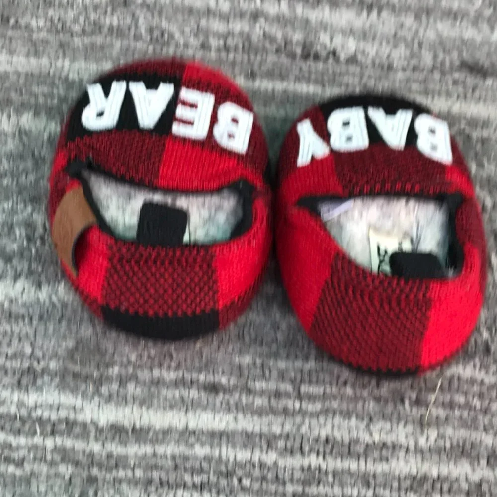 DF By Dearfoams 9-12 Months PLAID Baby Bear Shoes