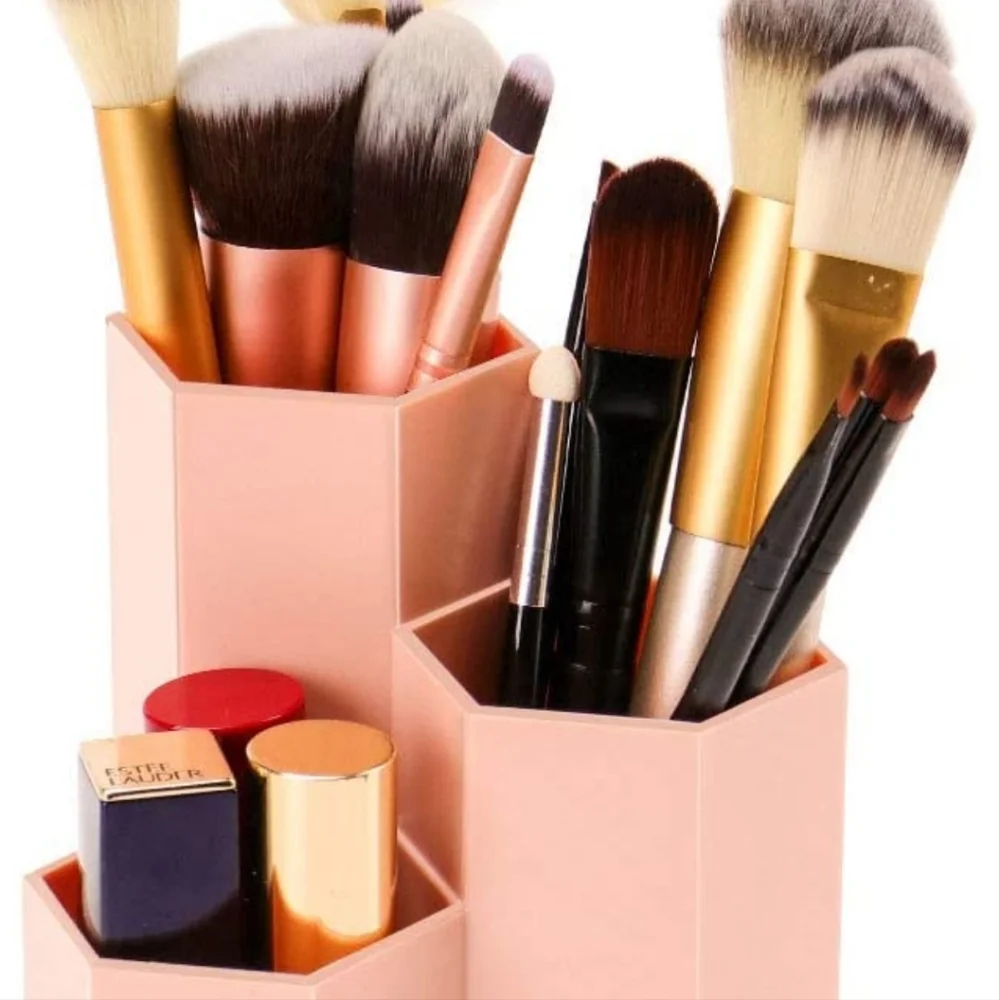 Weiai Makeup Brush Holder Organizer, 3 Slots Peach Pink Cosmetic Brushes Storage
