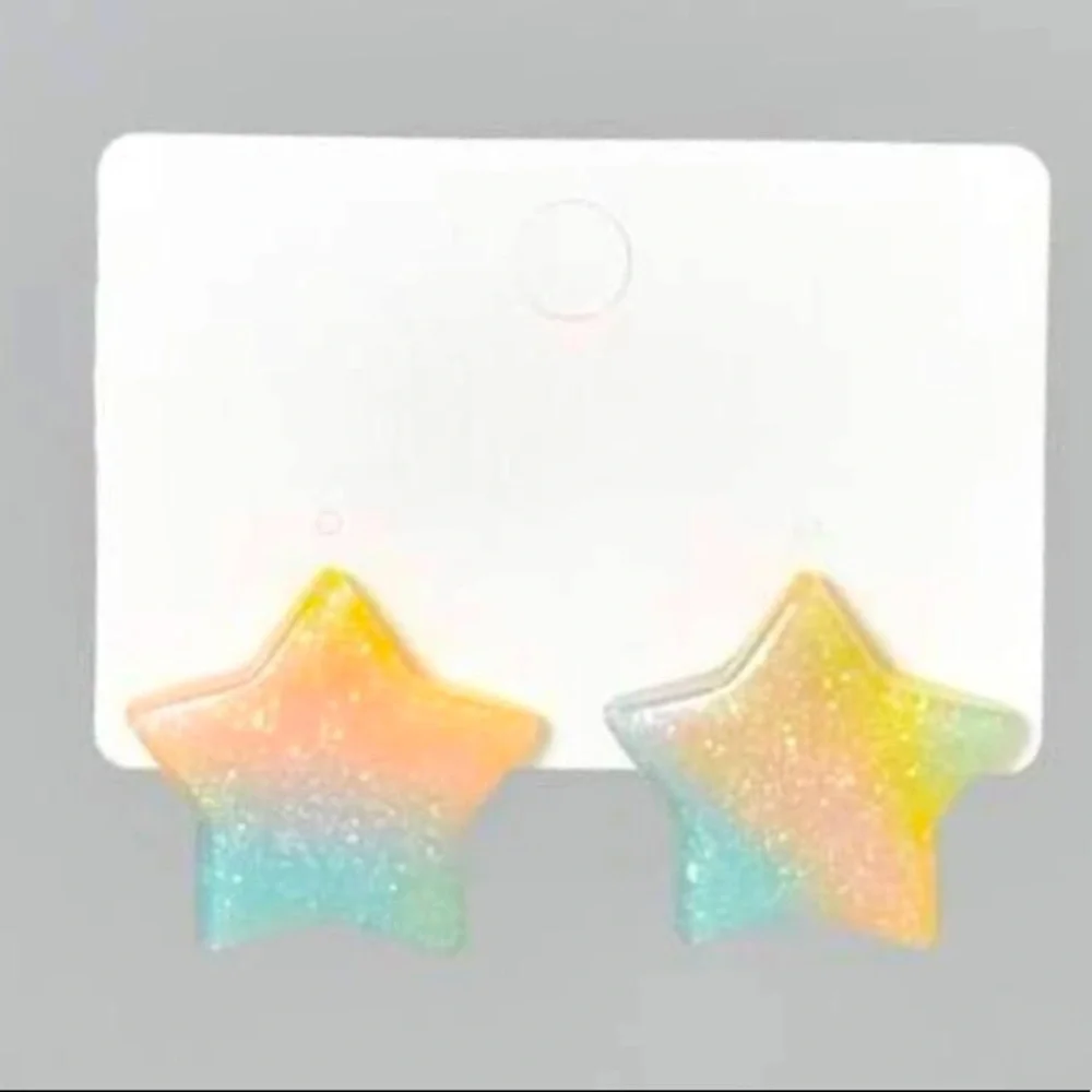 “Catch a Falling Star” Glitter Resin Kawaii Pastel Multicolor Rainbow Pride Stud