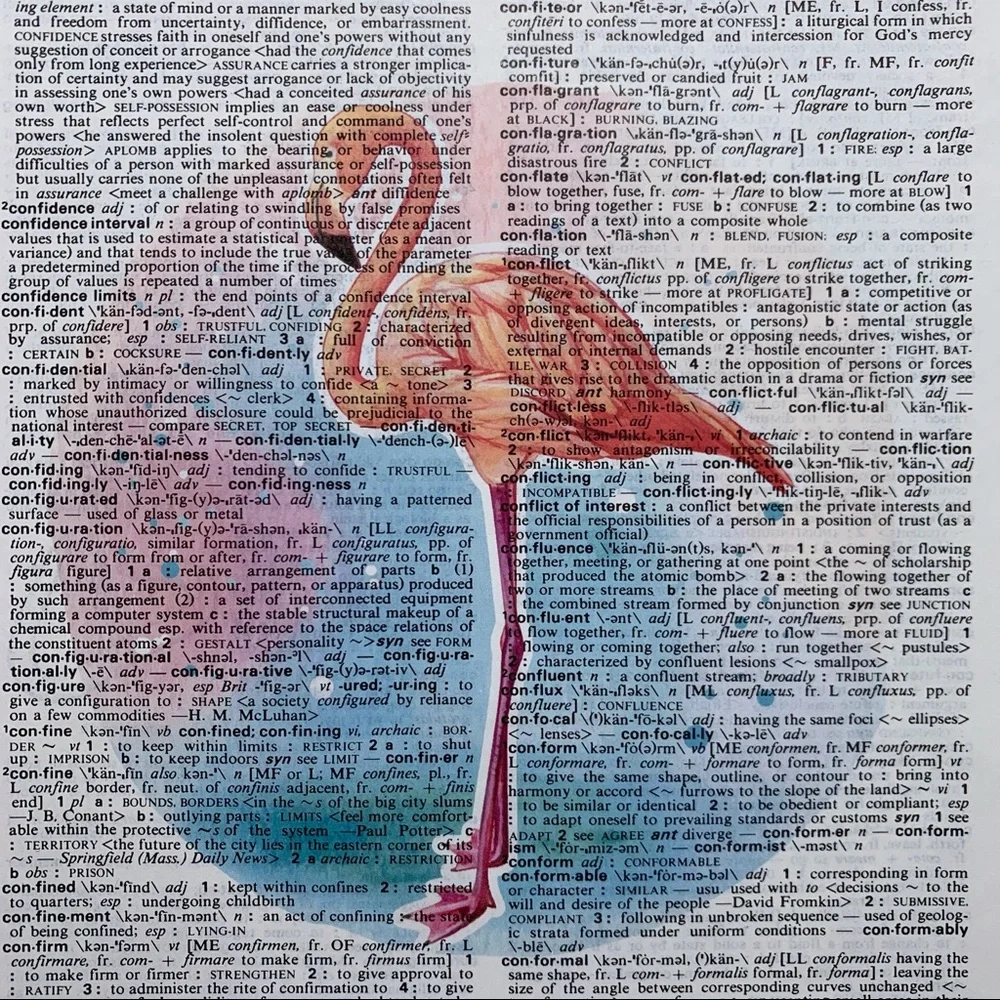 Dictionary Art Print Pink Flamingo, Vintage Art Print, Dictionary Print