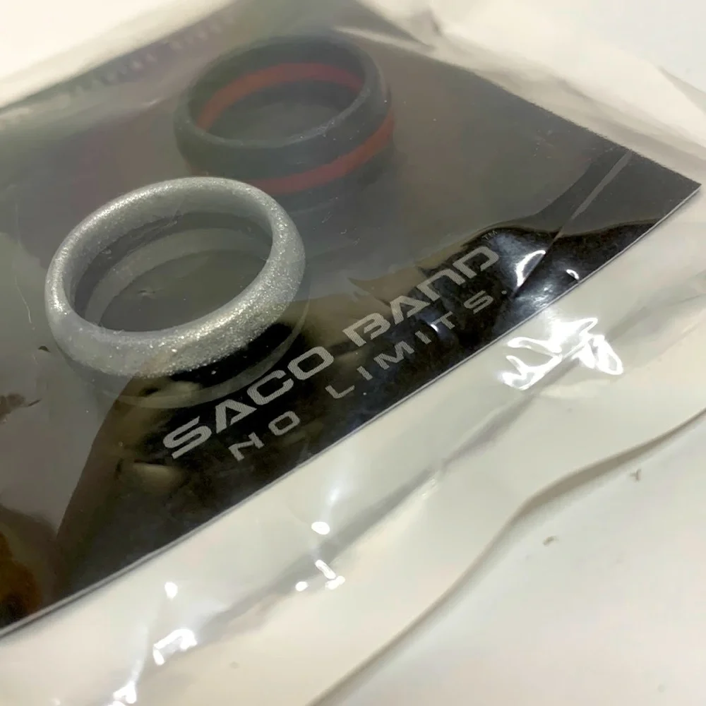 Men’s Silicone Wedding Bands | PAIR Silver & Black Maroon & Black Glitzy Bands