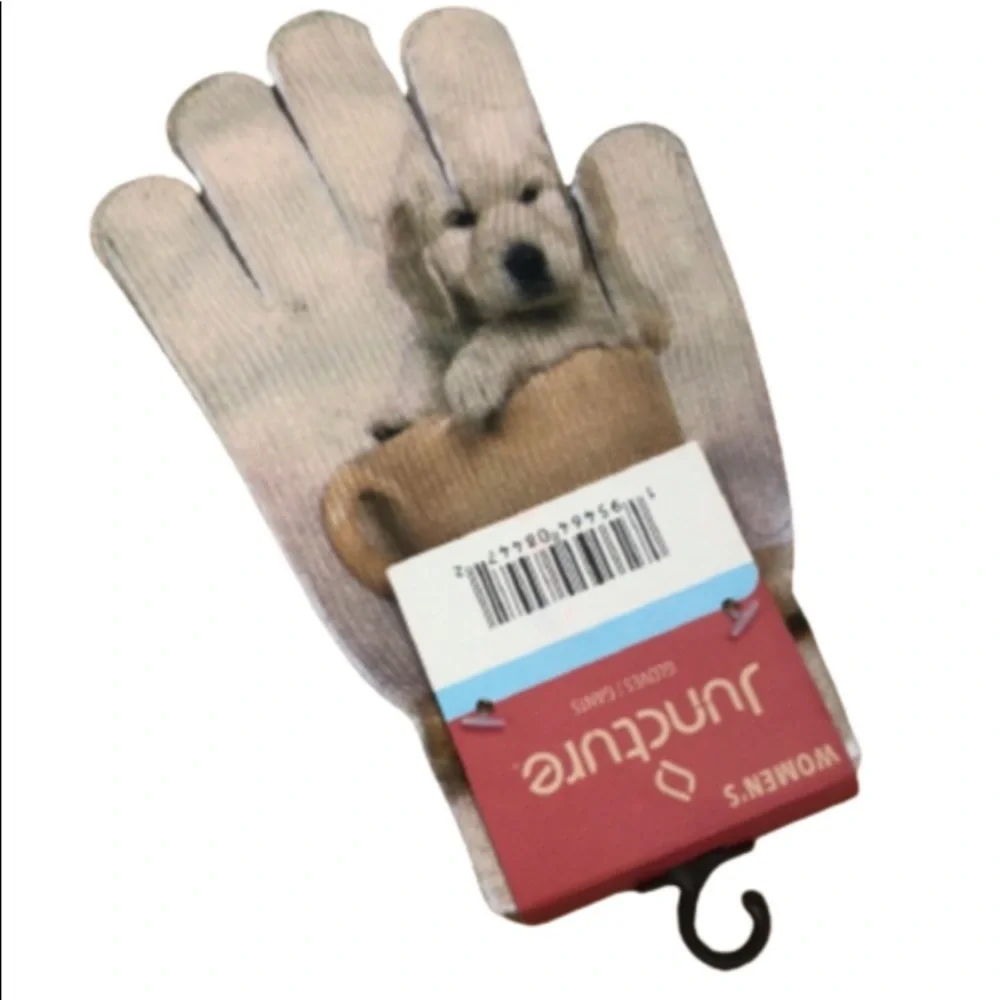 JUNCTURE KNIT GLOVES WITH PUPPY DESIGN • NWT