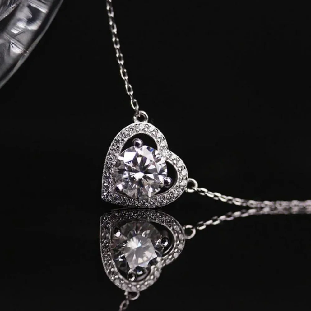 Certified 1ct. t.w. Moissanite Diamond Heart Necklace NEW