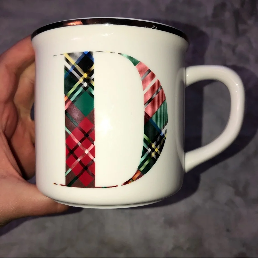 Pottery Barn Holiday Plaid Monogrammed Mug