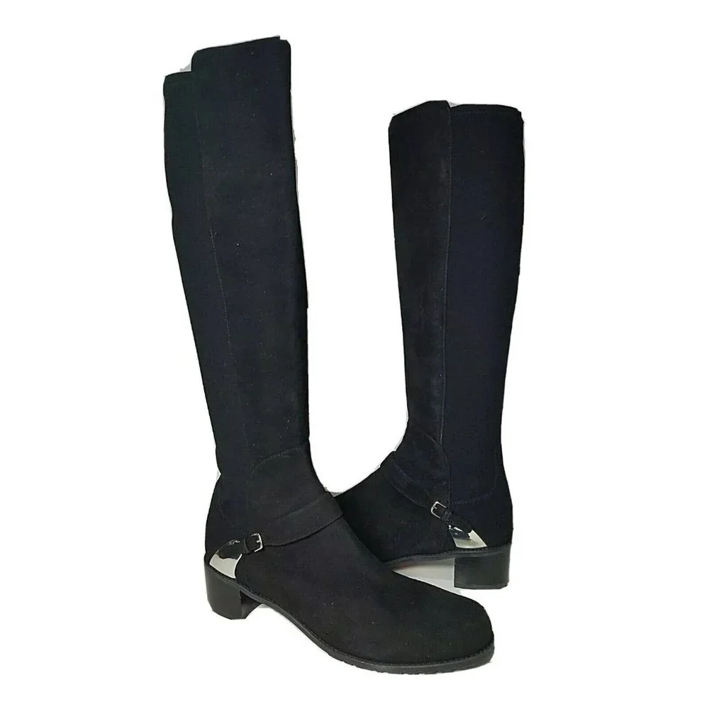 Stuart Weitzman women boots black suede over knee OTK low heel Caballero sz 11