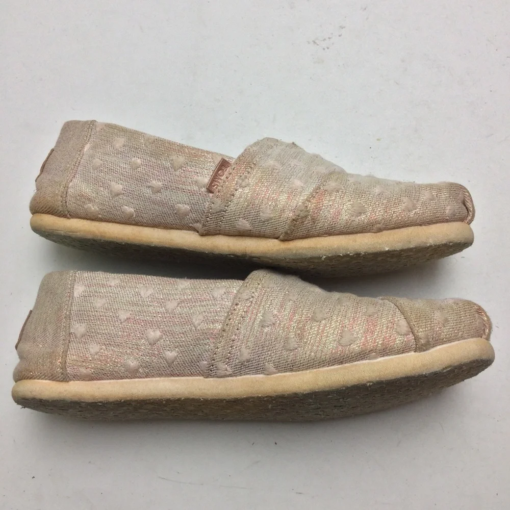 Toms Rose Cloud Heartsy Metallic Glimmer Embroidered Classic Alpargatas Size 3