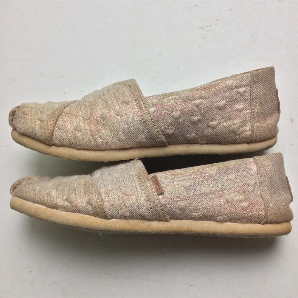 Toms Rose Cloud Heartsy Metallic Glimmer Embroidered Classic Alpargatas Size 3