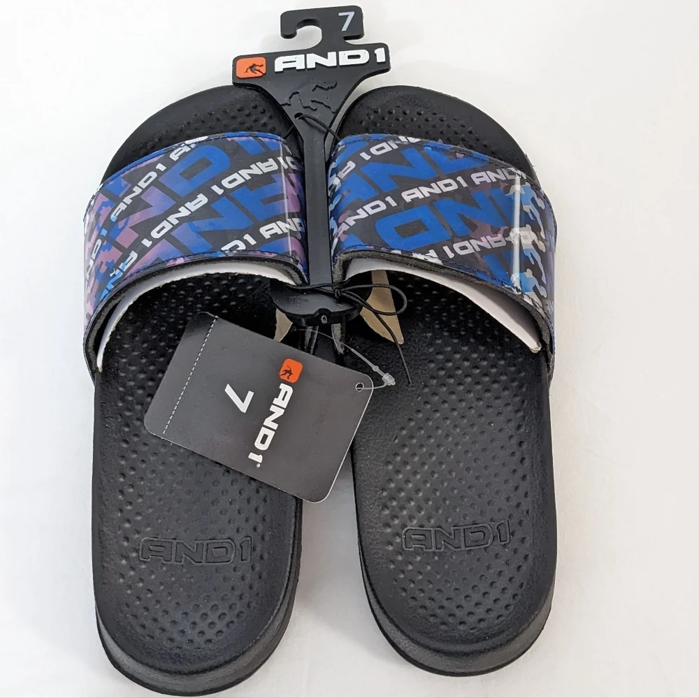NWT Size 7 Men's Crossover Lenticular Basketball Sport Print Slide Sandals