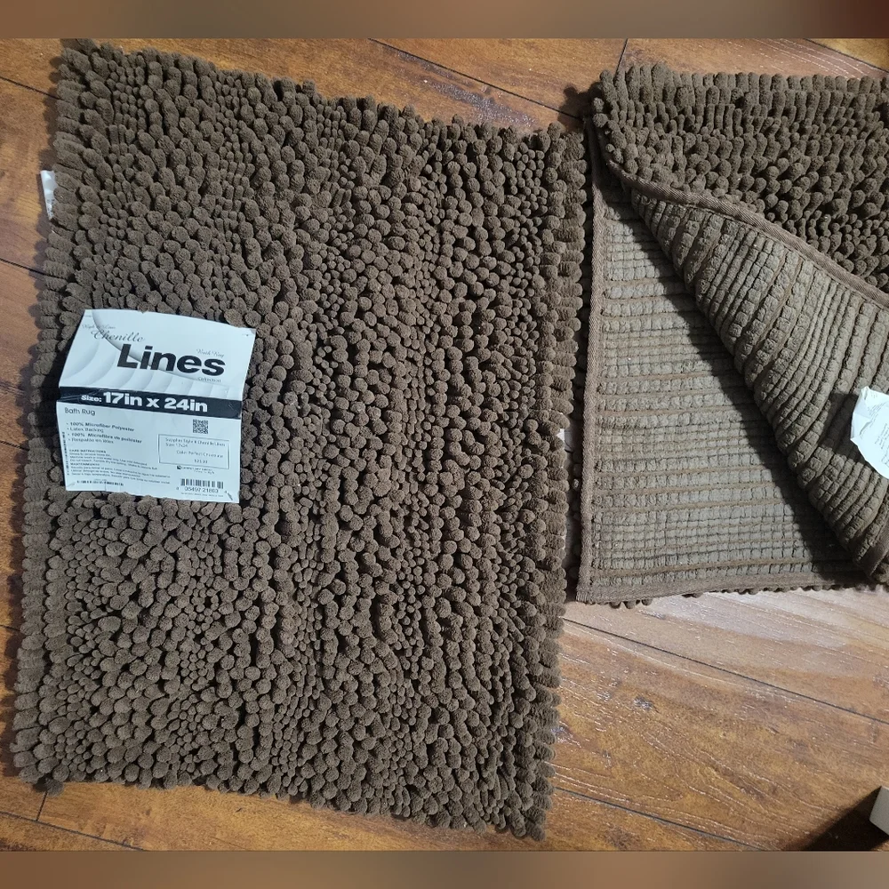 Pair of Chenille Plush Bath Mat Rug in Chocolate, 17