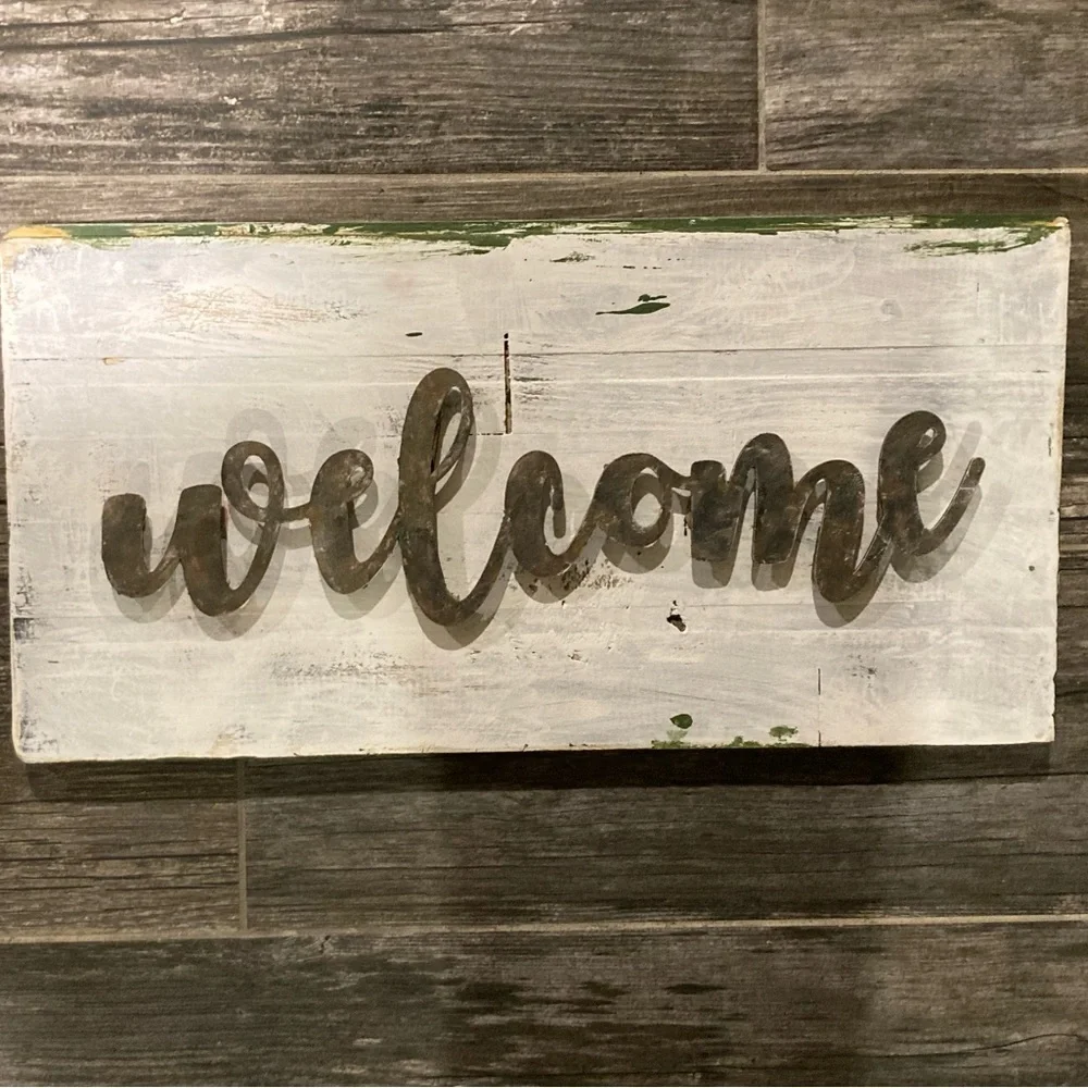 NWT! handmade shabby chic wood WELCOME sign