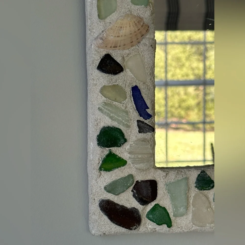 Seaglass and shell mirror. Beautiful colors!