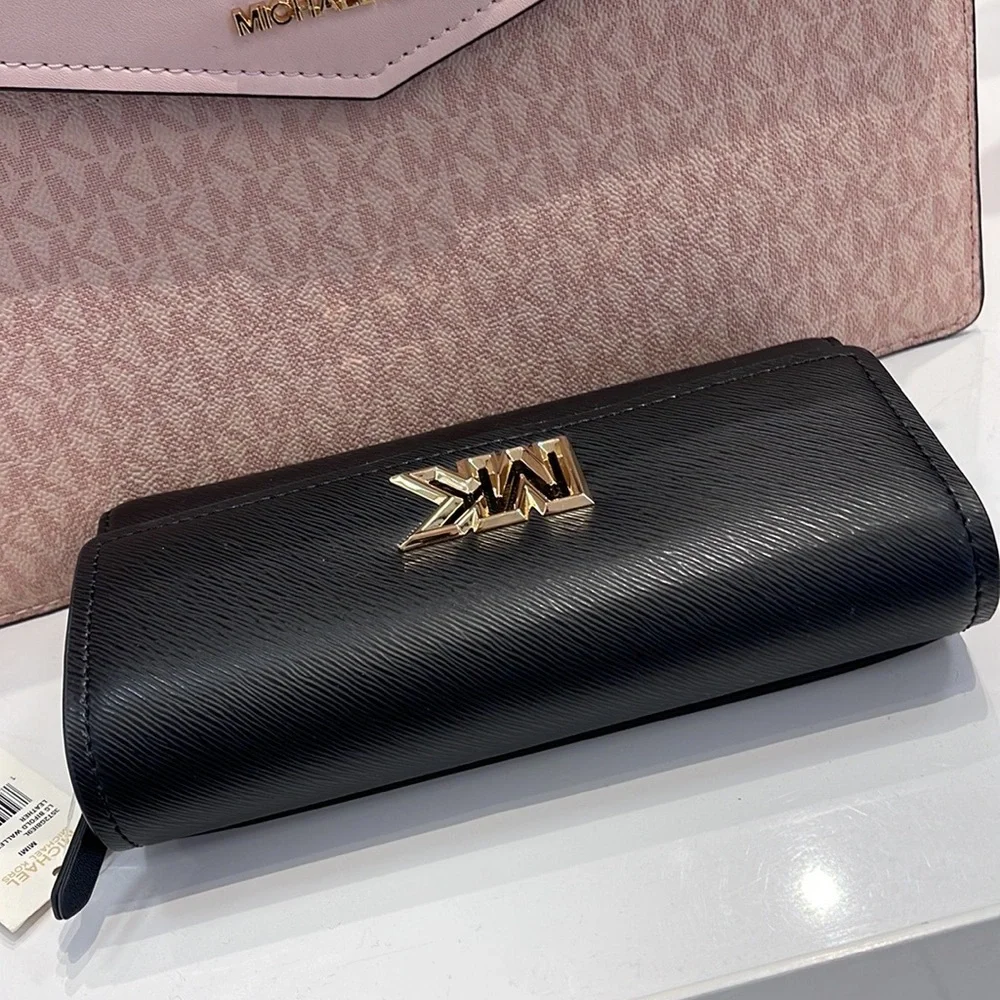 Michael Kors Mimi Large Saffiano Leather Bi-Fold Continental Wallet Black NWT