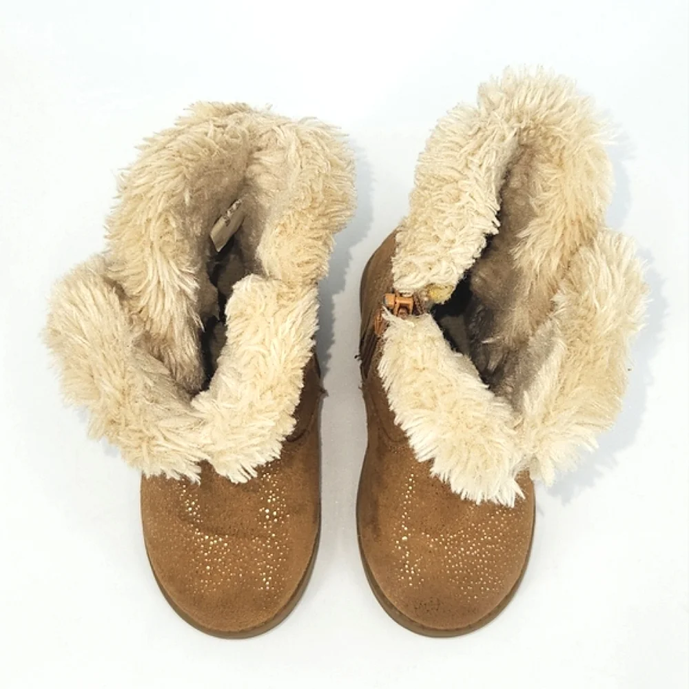 Cat & Jack Katrina Shearling Faux Fur Metallic Brown Cozy Boots Baby Size 7