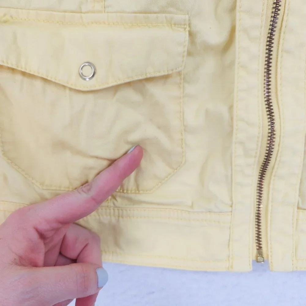 Chicos Jacket Women 1 Yellow 8 3/4 Sleeve Utility Full Zip Lightweight Spring