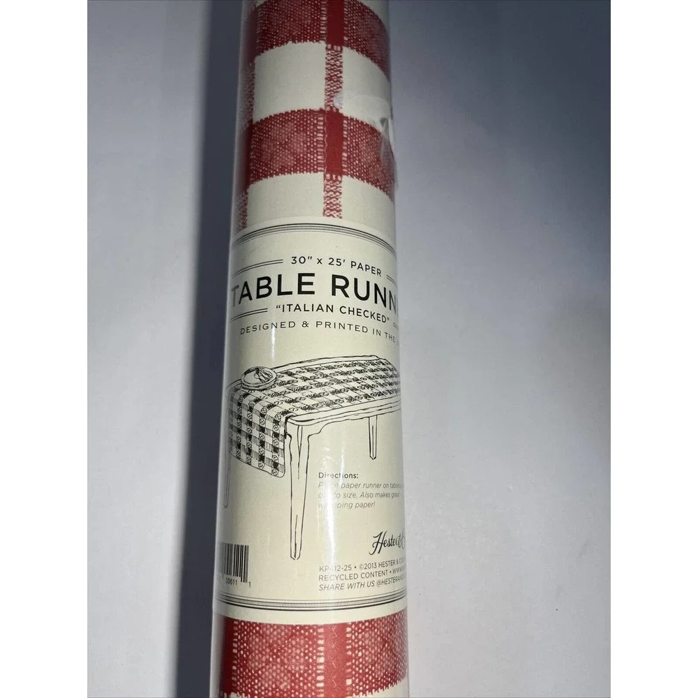 Hester & Cook Paper Table Runner Striped Red & White Checked~ 30
