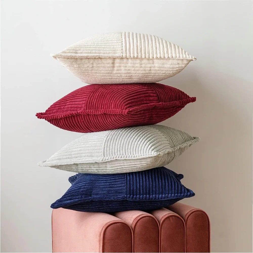 Navy Blue Nautical Corduroy Decorative Farmhouse Luxury Soft Pillow Cover Set