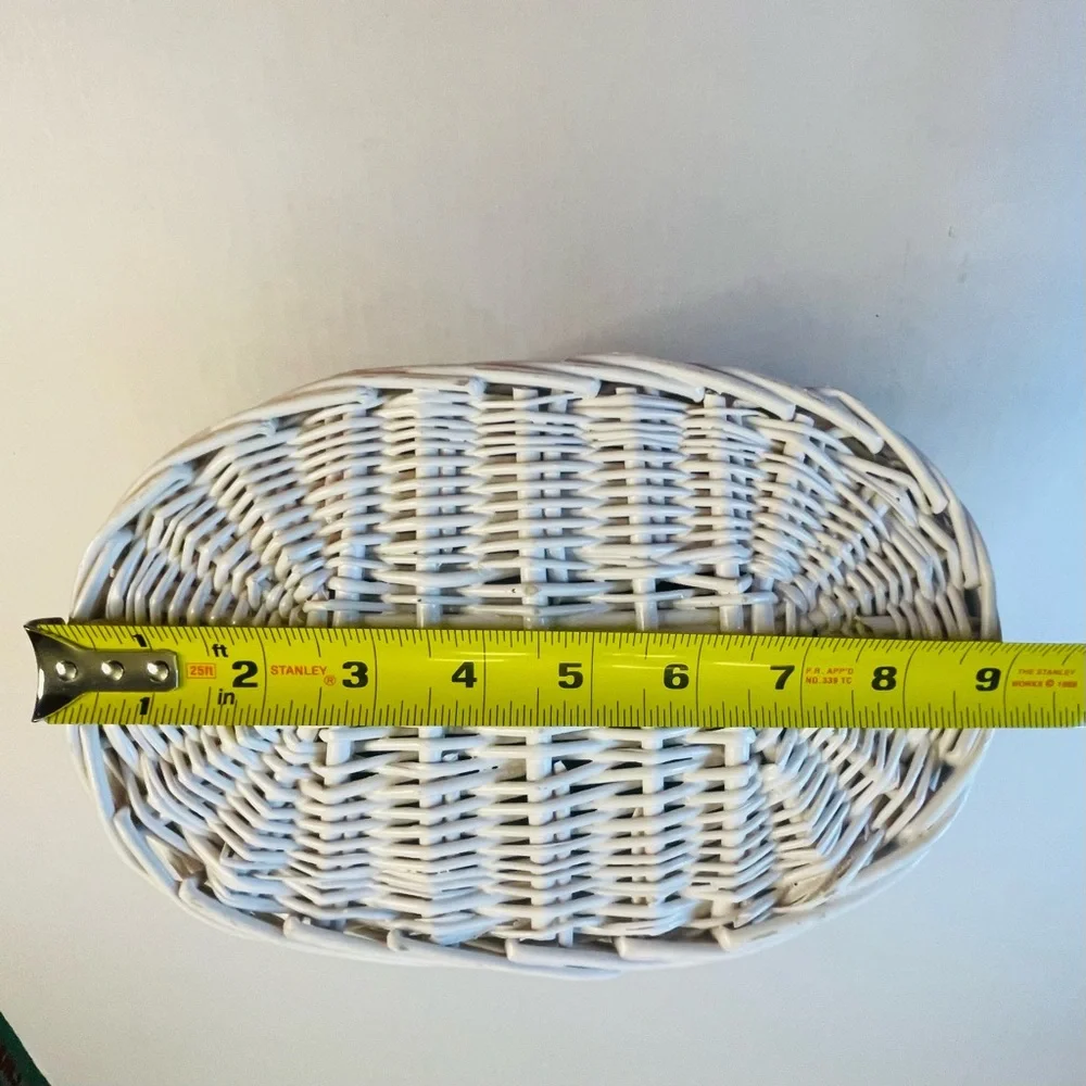 White Wicker Basket with Removable Green Cloth Snowflake Trimmed Lining
