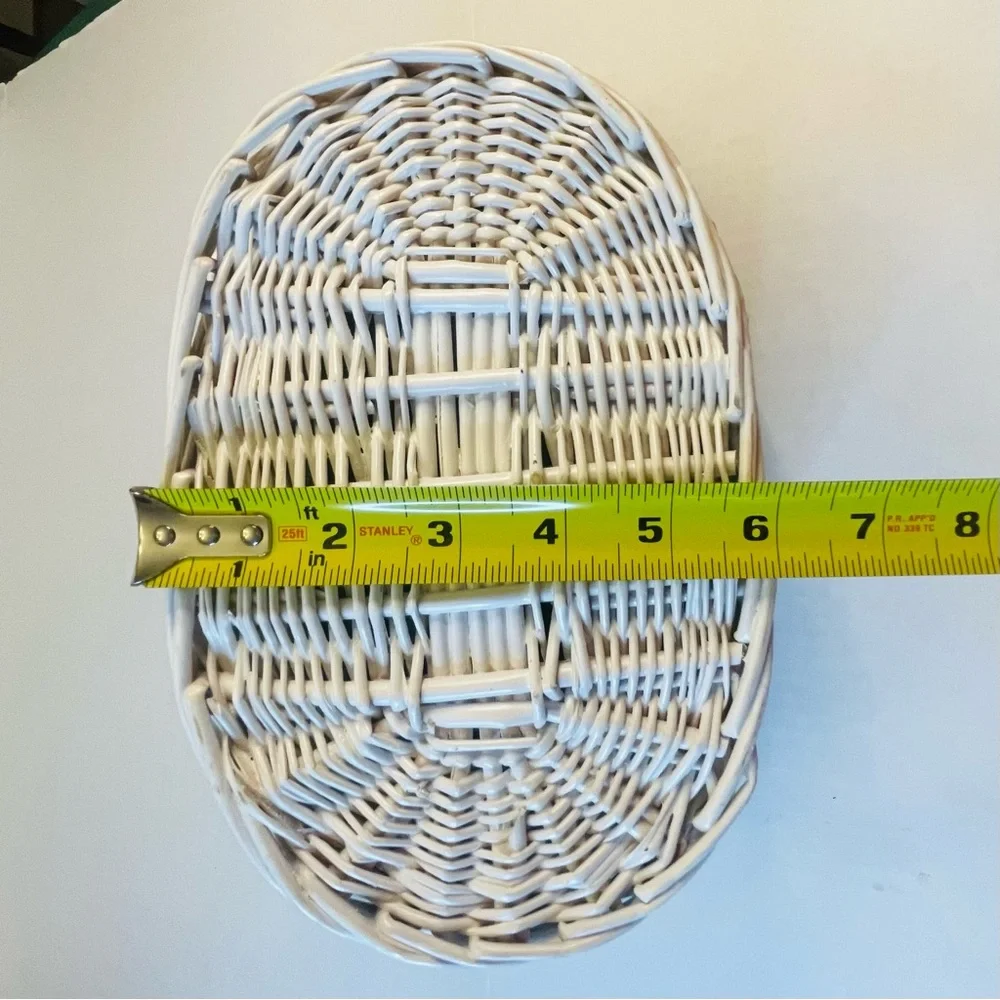 White Wicker Basket with Removable Green Cloth Snowflake Trimmed Lining