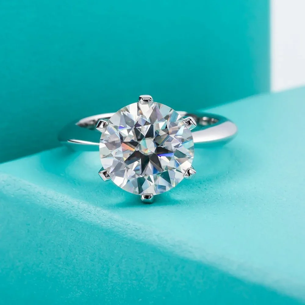 Certified 5ct. t.w. Moissanite Diamond Round Solitaire Engagement Ring NEW