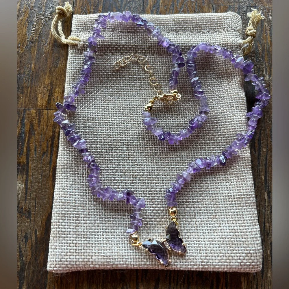 Amethyst Butterfly Necklace Amethyst Pendant Amethyst Necklace Aquarius Gift