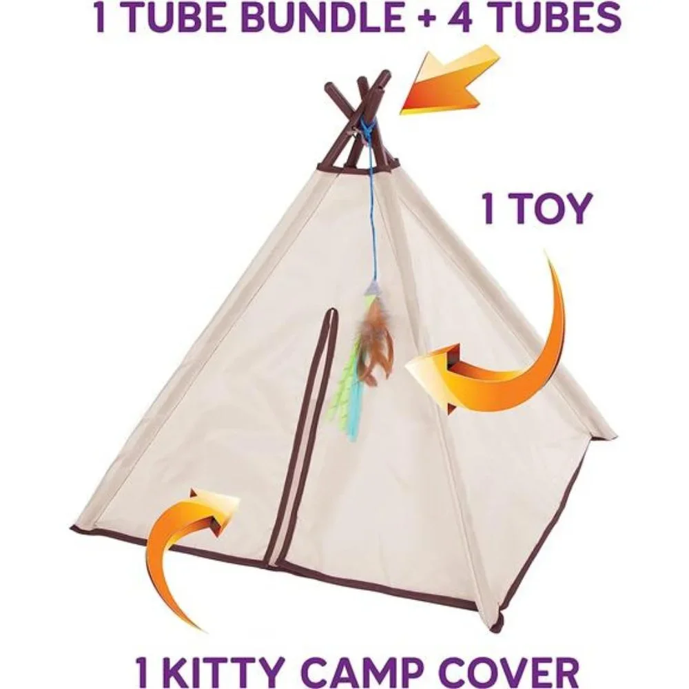 Kitty Camp Crinkle Cat Tent Hideaway with Feather Toy - Beige, One Size