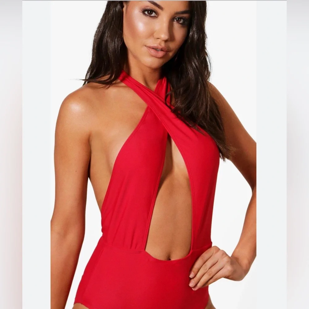 BOOHOO PARIS HIGH WAIST HALTERNECK WRAP SWIMSUIT
