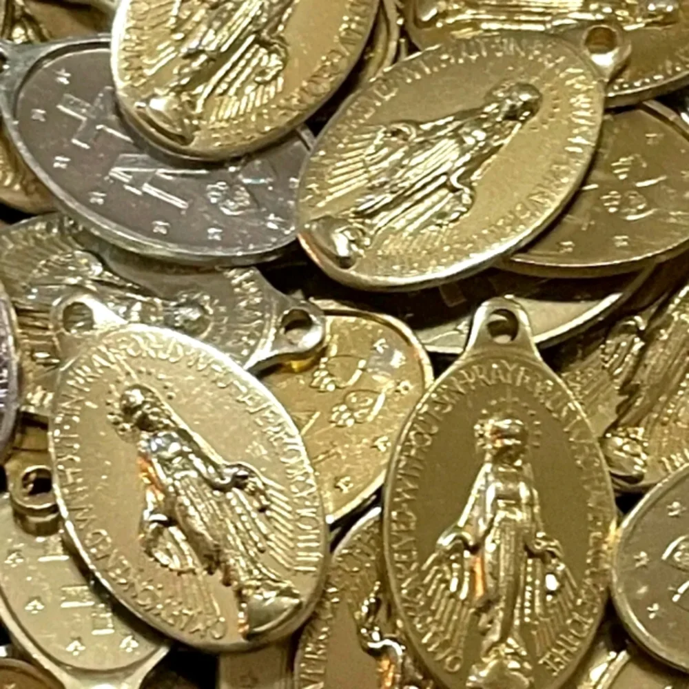 Lot of 20 Gold Miraculous Mary Religious Medals from the 1950's
