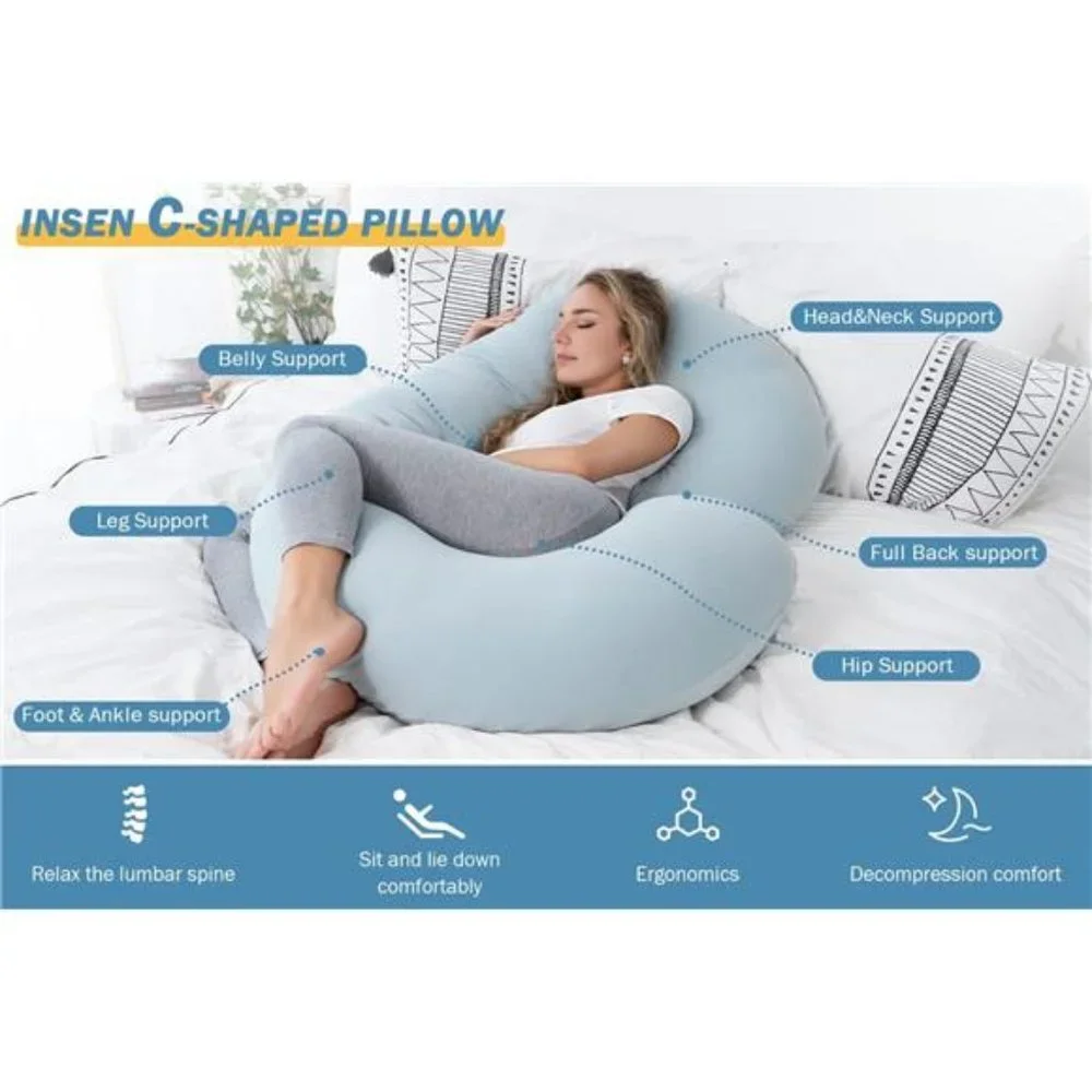 Cooling Pregnancy Body Pillow C Shaped Full Body Pillow for Pregnant Women Green