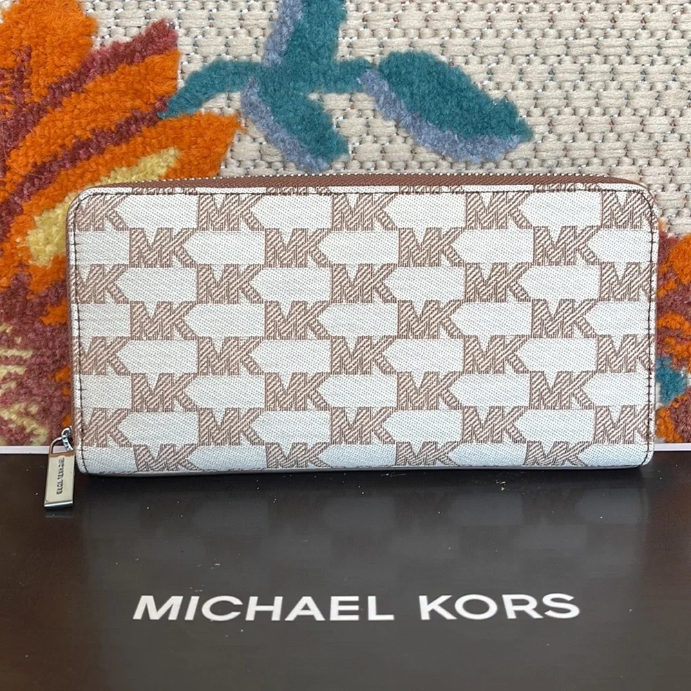 Michael Kors Men’s Women’s Cooper Tech Zip Around Continental Wallet Cream Multi