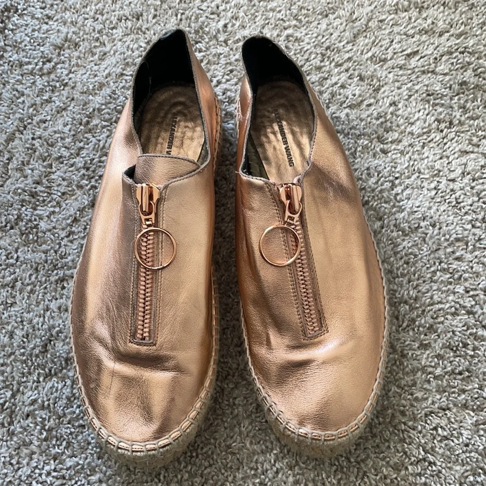 Alexander Wang Devon Rose Gold Metallic Platform Jute Espadrilles