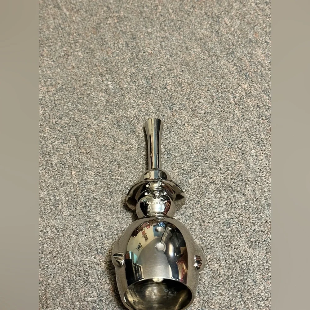 Crate & Barrel Christmas Polished Silver Metal 8” Snowman Dinner Bell