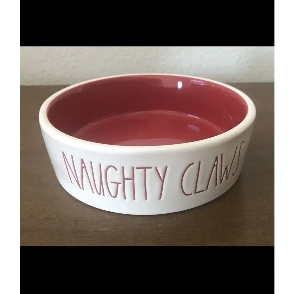 Rae Dunn Naughty Claws Cat Dish Red White 5