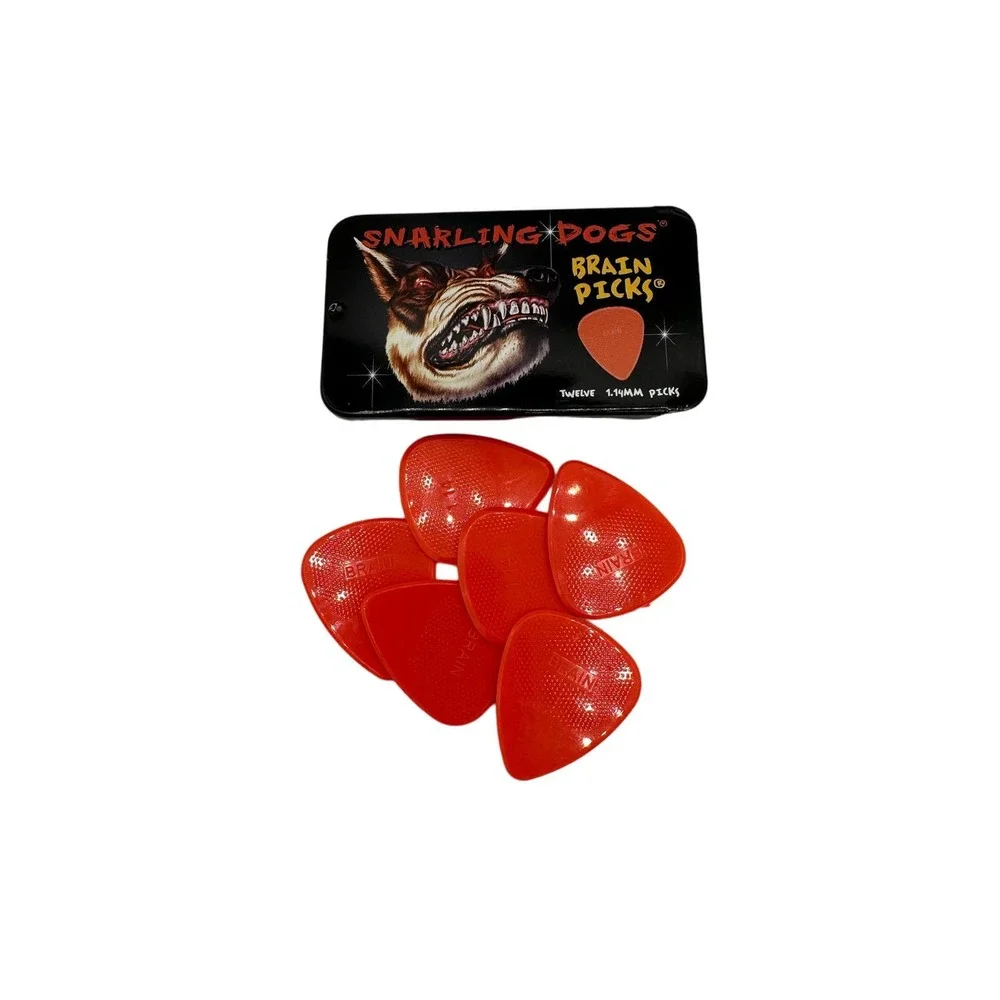 Snarling Dog Guitar Brain Picks 6 Piece w/ Collectible Tin Nylon 1.14mm Orange