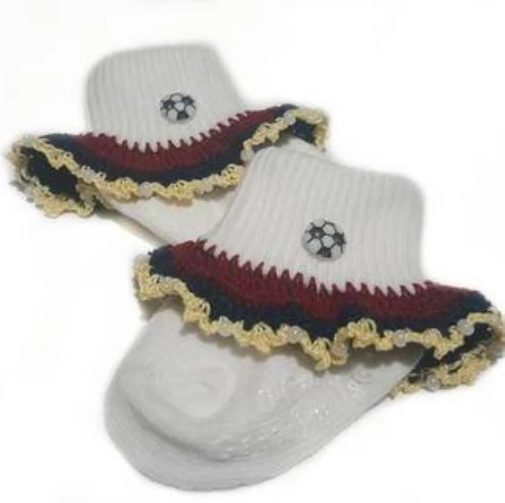 Handmade Crocheted Barcelona Spain Soccer Socks 0-6M