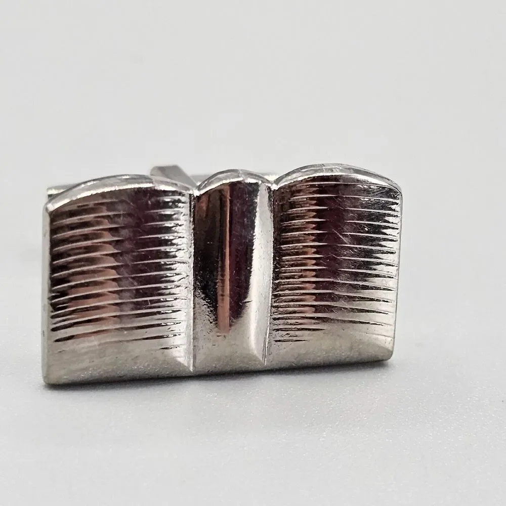 Vtg Open Book Cufflinks Silver Tone Whale Back Literary Research Mens Gift USA
