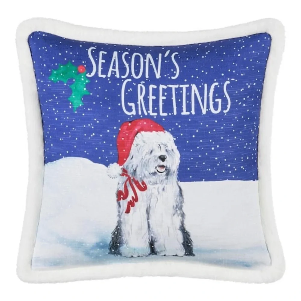 (1) 18 in Holiday Sheepdog Pillow Christmas Puppy Dog Pillow Brand New