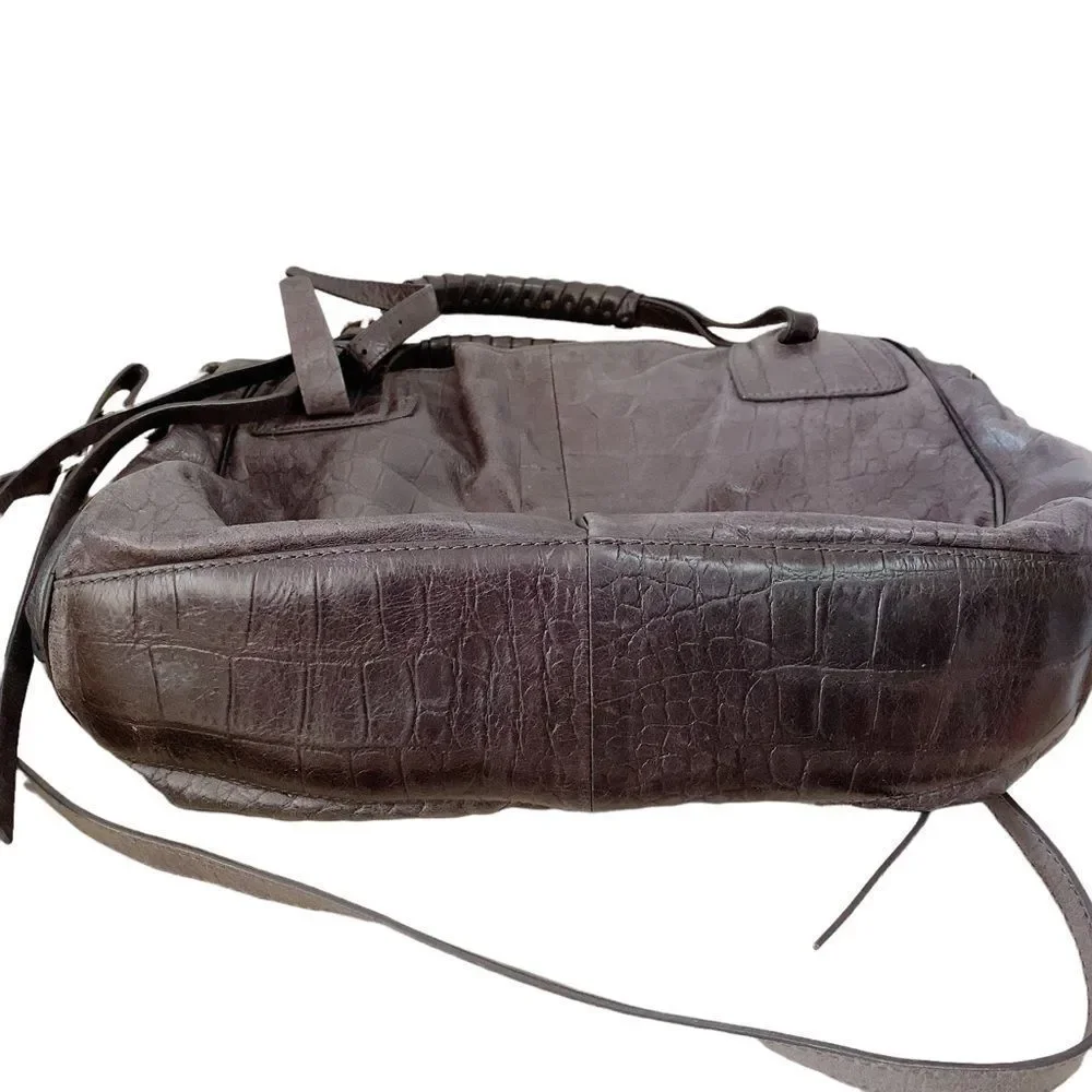 Luana Embossed Calf Leather Bag, Charcoal Grey
