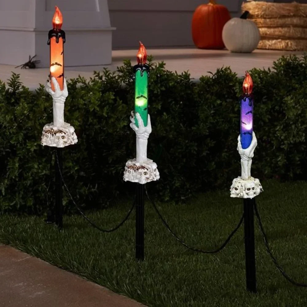 Home 5‎ Pack Orange Skull Candle Lights with Stakes