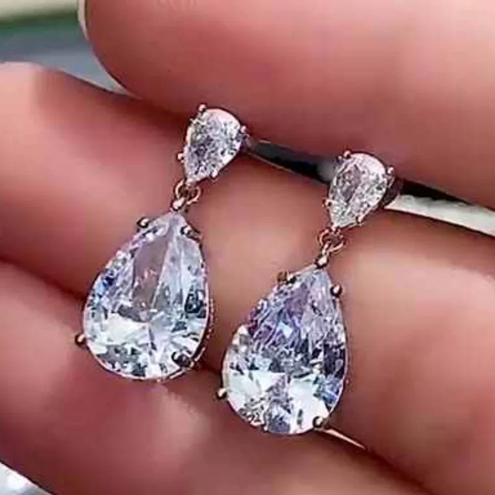 🎀 Teardrop Dangle Earring for Women Bridal Sparkle Water Drop CZ, HA4539