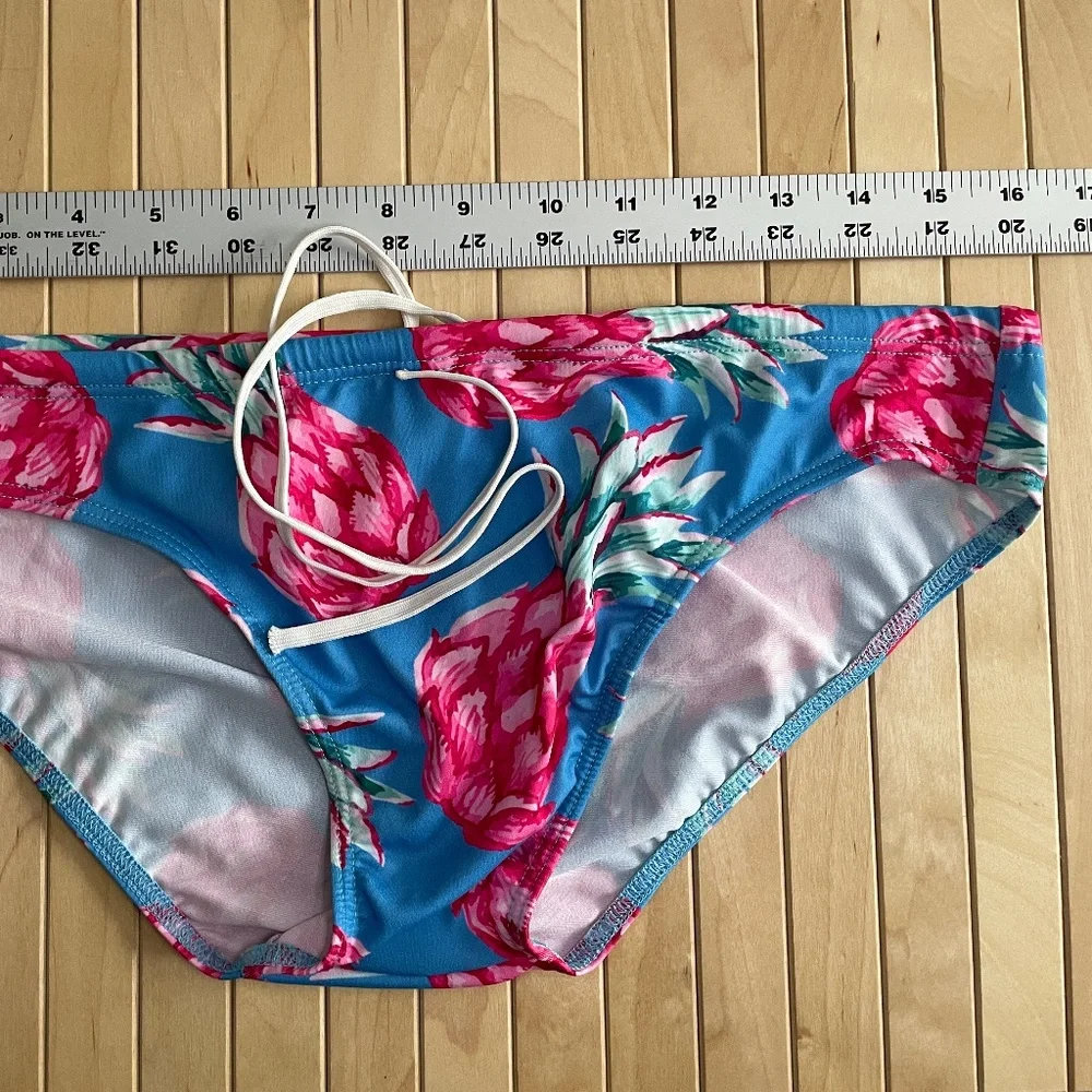 Men's Blue Floral Swim Briefs with Pink Accent