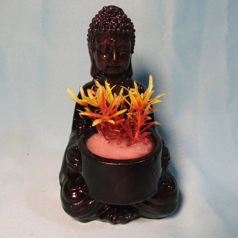 Aquarium Decoration - Buddha with Yellow and Orange Plant.