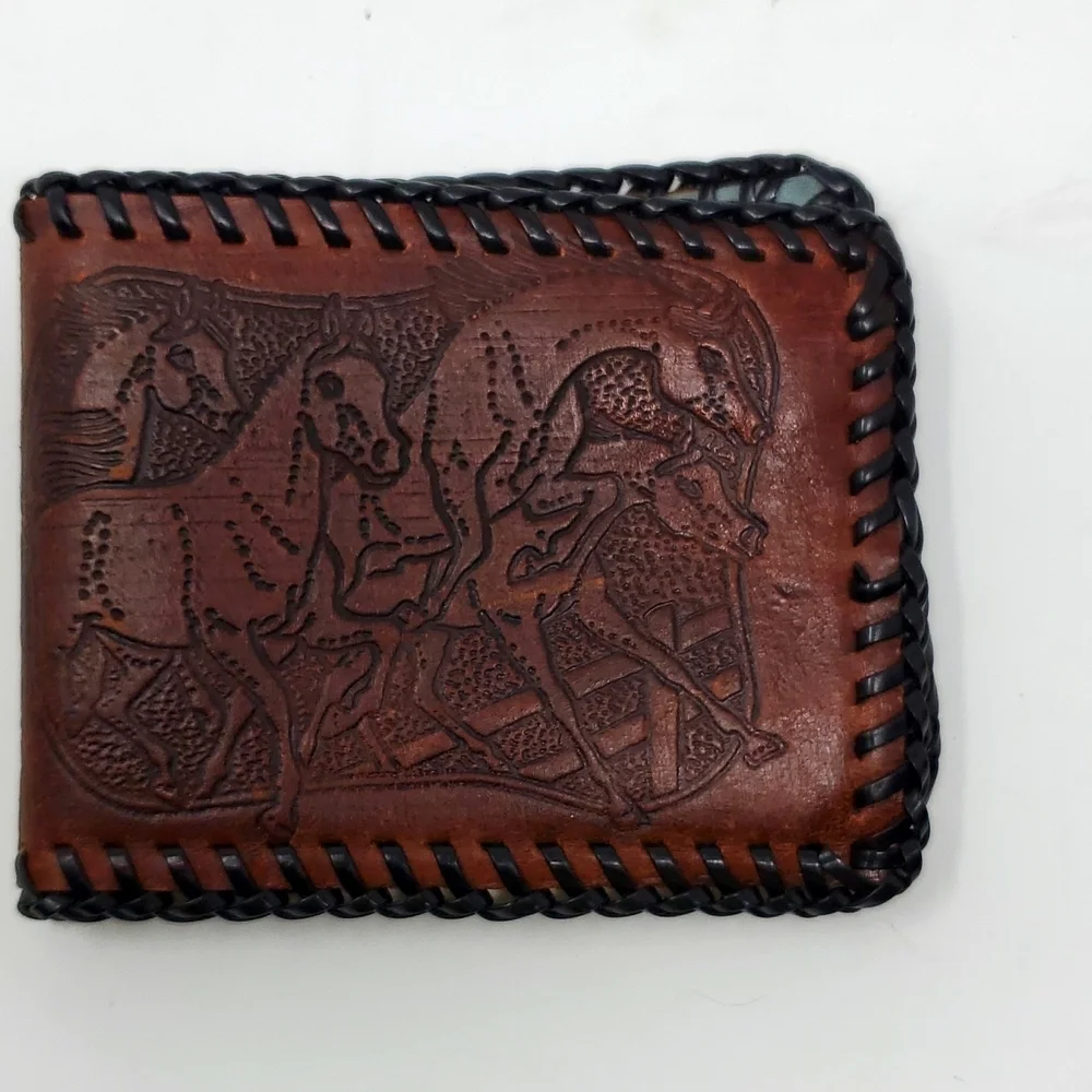Bifold Wallet Wild Horses Hand Tooled Embossed